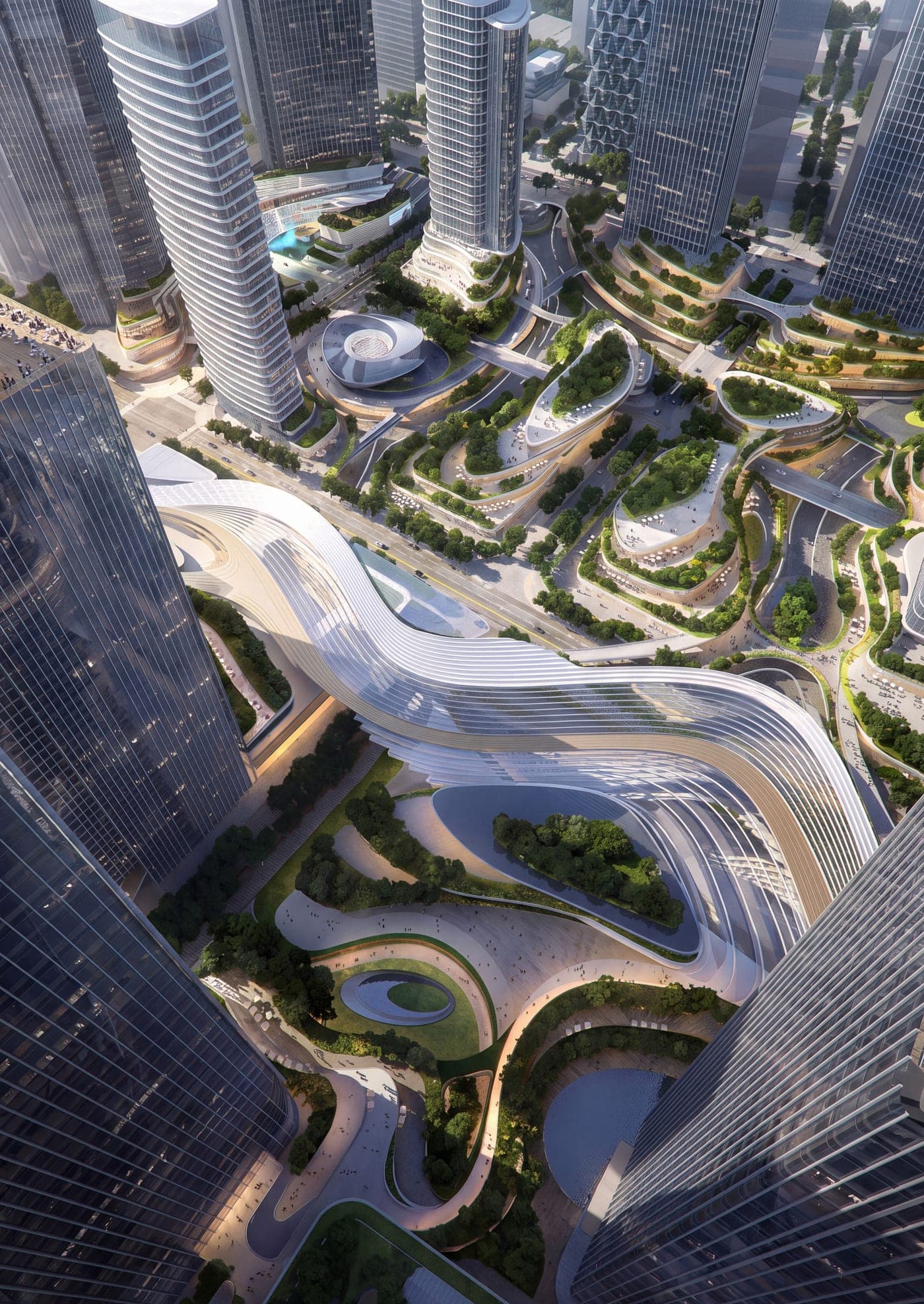Aedas-ын бүтээсэн Шэньжэнь хотын New Huanggang боомтын цогцолбор агаараас